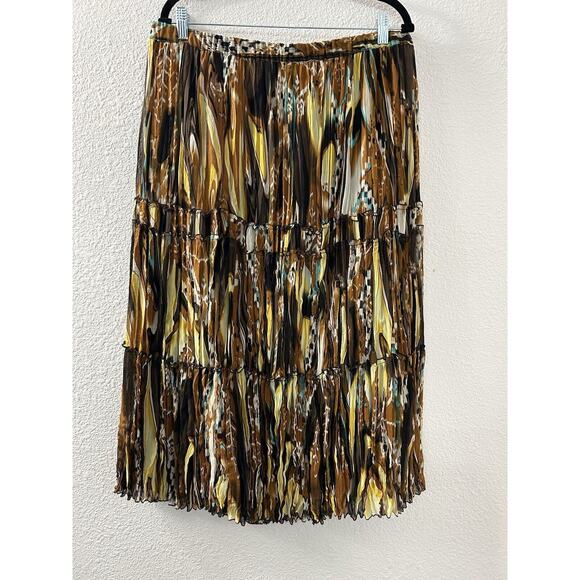 Vintage Peter Nygard Womens Sz 16 Brown Silk Abstract Peacock Skirt & Blouse Set - Picture 11 of 16